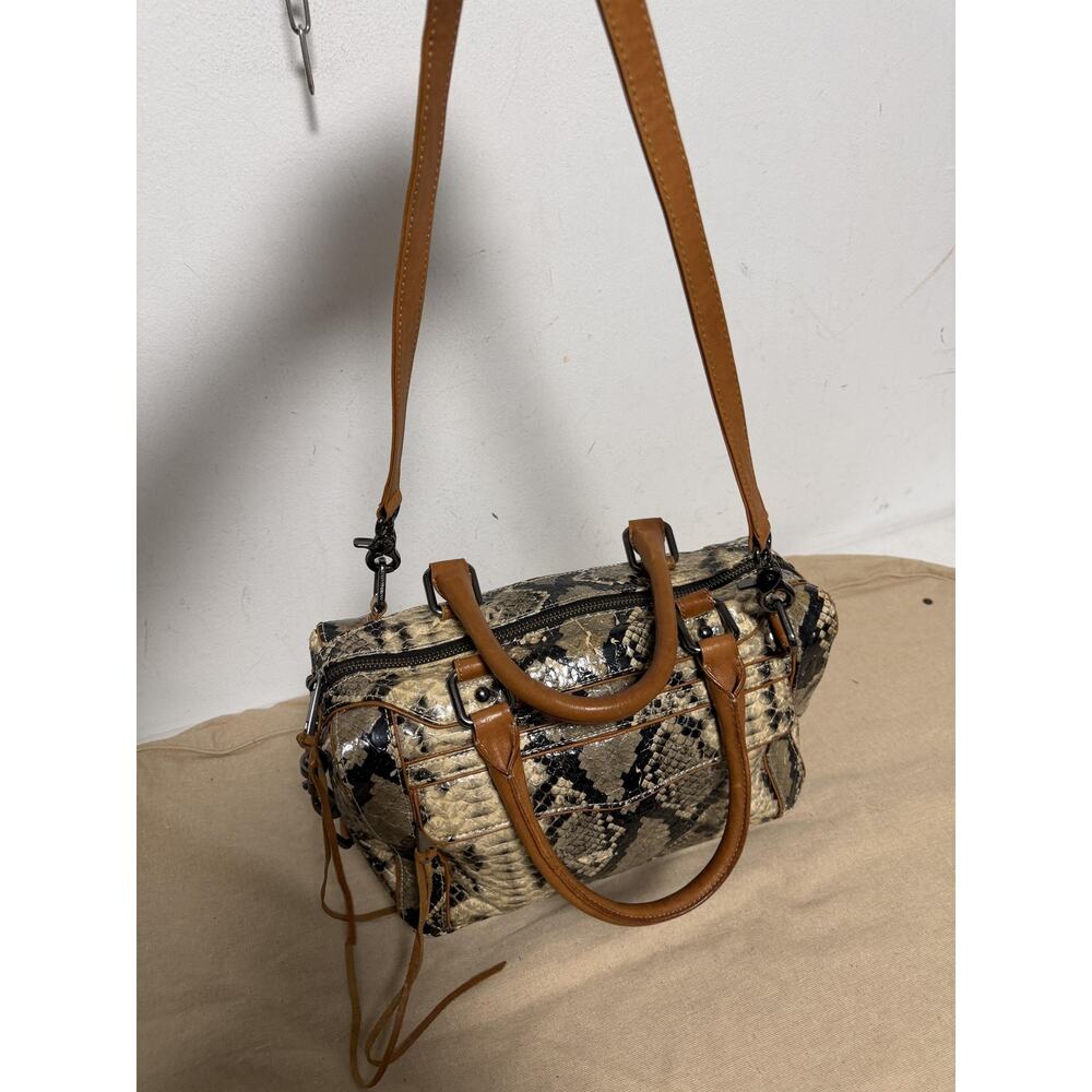 Rebecca Minkoff Satchel Womens Medium Beige Snakeskin Leather Crossbody Tassel